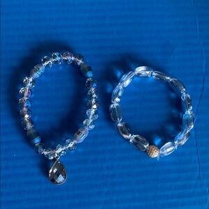 Stretch Blue-Silverware with Gold Accents Bracelets